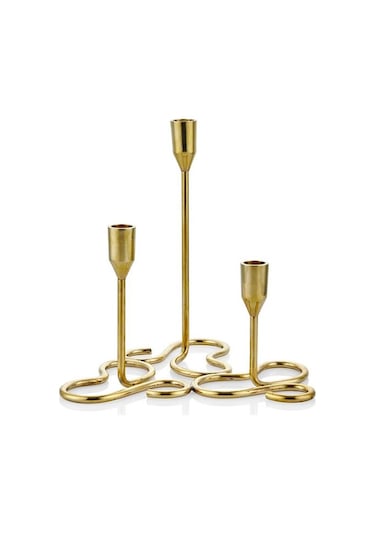 Lamedore Curve Brass 3'lü Mumluk 25x25x25,5 Cm Gold