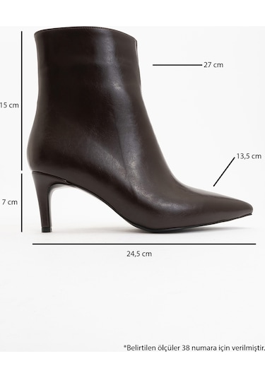 Noya Kahverengi Cilt Sivri Burun Kadın İnce Topuklu Bot Kahverengi Deri