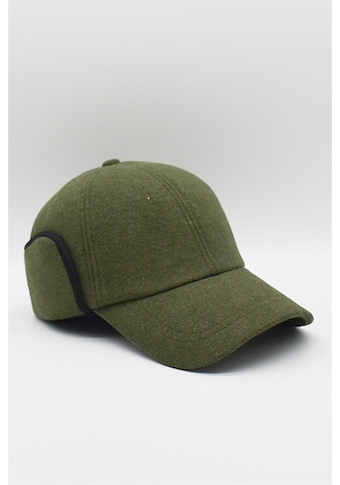 Erkek Haki Yün Kışlık Kulaklı Kep Beyzbol Şapkası