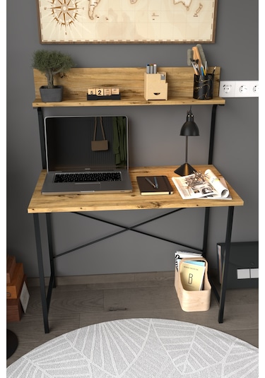 Parla Üstten Raflı Dekoratif Çalışma Masası 50x90 Cm Atlantik Çam