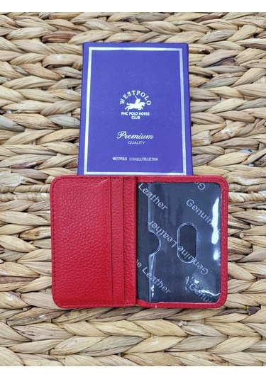 Westpolo İsme Özel 1026 Hakiki Deri Unısex Kartlık Kırmızı