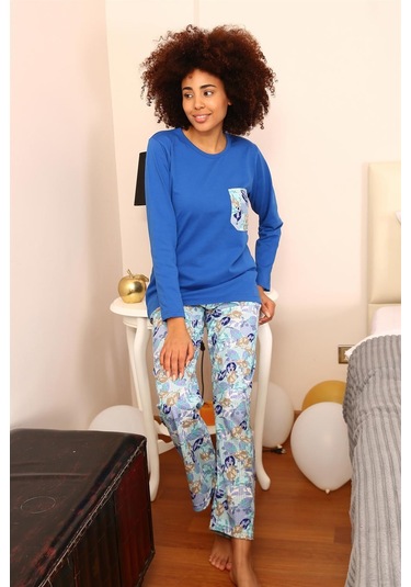 Akbeniz Kadın Uzun Kol Penye Pijama Takım 4194 - S Saks