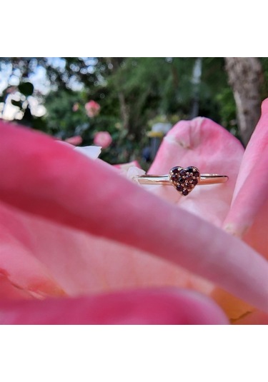 Love Kalp Şampanya Renkli Minimal Estetik 14 Ayar Altın Yüzük-Hed 552950132