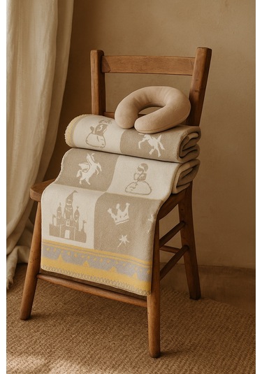 Merinos Bebek Battaniyesi + Boyunluk Kahverengi - Sarı