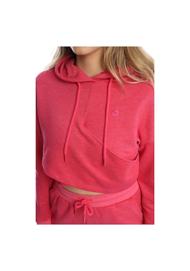 Kadın Kruvaze Detaylı Kapüşonlu Crop Sweat Pembe