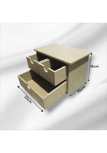 Ahşap Boyanabilir 3 Çekmeceli Takı-aksesuar Organizer Kutu