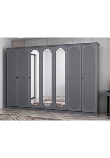 Kale 7 Kapak 3a 4ç Dolap Antrasit - Mebran Defne Ayna Antr 190cm Antrasit