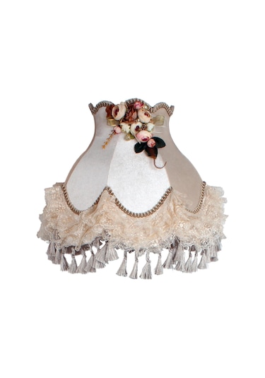 Vizon Kumaş Kaplama Ahşap Beyaz Ayak Lambader Çiçek Tasarım