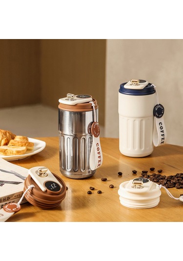 Youtek Akıllı Sıcaklık Ölçer 316 Çelik Termos Bardak, 6-12 Saat Isı Saklama, 450ml, Ev Ofis Dışarı Kullanım, Portatif, Buhar Beyaz Kırmızı