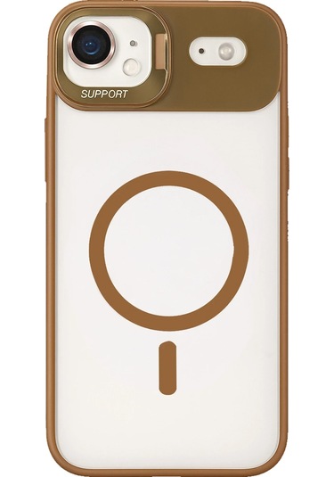 İphone Uyumlu 17 Air Kılıf Remim Magsafe Lensli Kamera Standlı Kapak Kahverengi