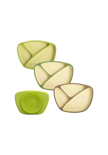 Jianfan Vakum Tabanlı Silikon Mama Tabağı Ve Kasesi Bebek Beslenme Seti Yeşil Tek Tabak Yeşil