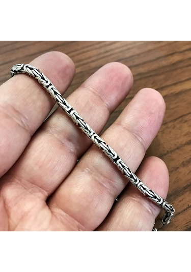 Takı Dükkanı 925 Ayar Gümüş Erkek Bileklik Yuvarlak Kral Model 3,2mm Genişlik 21cm Uzunluk msb04