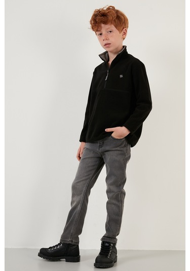 Lela Yumuşak Dokulu Fermuarlı Dik Yaka Şardonlu 2'Li Paket Çocuk Polar 5905002S2 Haki-Siyah