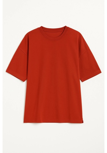 Markapia Kadın Bisiklet Yaka OversizePamuk T-shirt Kremit