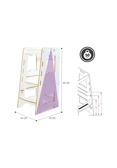 Minera Ahşap Montessori Öğrenme Kulesi / 2-6 Yaş / Beyaz