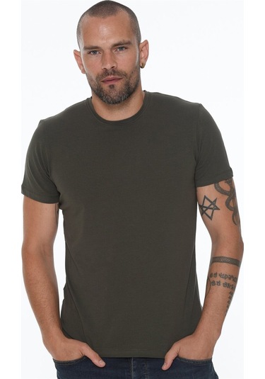 T8569 Dewberry Bisiklet Yaka Erkek T-shırt-haki Haki