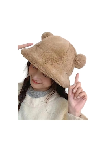 Mood Agenda Sevimli Ayı Kulak Peluş Bucket Şapka Camel