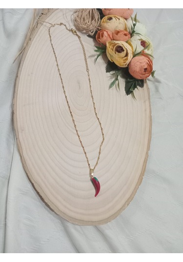 Biber Uçlu Çelik Kolye Kırmızı