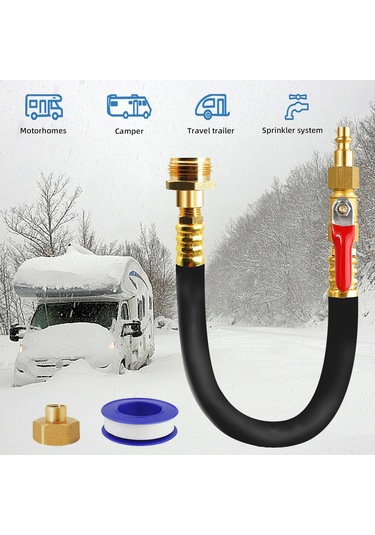 Jeehugo Rv Kışlandırma Seti: Metal Hava Kompresörü Bağlantı Adaptörü, Kapatma Valfi Ve 12 İnçli Erkek-dişi Hızlı Bağlantı