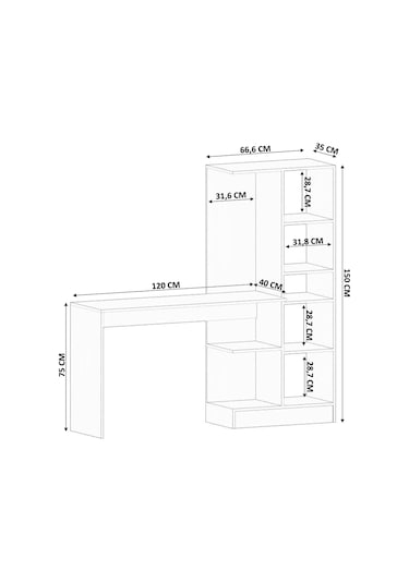 Rabi Mobilya Gold Country Çalışma Masası Kitaplık Takımı Beyaz