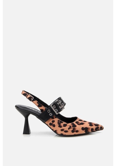 Kadın Taba Leopar Desenli Kemerli Stiletto Taba