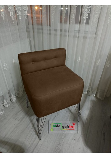 Ultra Lüks Metal Ayak Alda Lokum Puf Gümüş Kahve