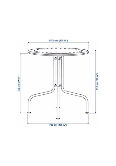 Yuvarlak Balkon-bahçe Masası Gri, Meridyendukkan 70 Cm Lackö Masa 2-4 Kişilik Metal