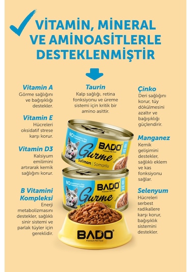 Bado Gurme Yaş Yetişkin Kedi Maması Somonlu 85 Gr