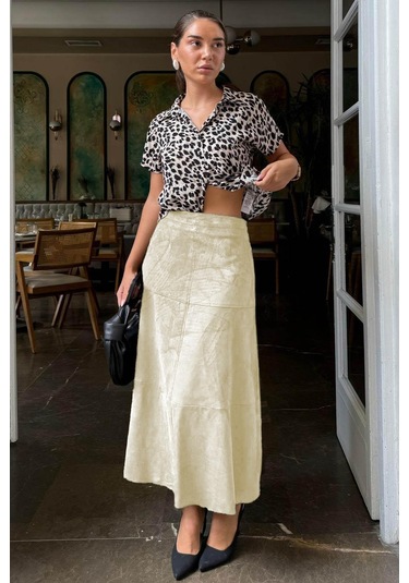 Taş Rengi Süet Uzun Etek Mg2549 Taş Rengi