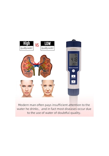Kosona Su Kalitesi Analizi Cihazı: Ph, Tds, Ec, Tuzluluk Ve Sıcaklık Ölçer - Ip67 Su Geçirmez, Geri Aydınlatmalı Ekran