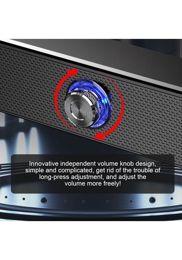 Geeksen Ev Sinema Tv Ses Çubuğu Hoparlörü 350t - Bluetooth V5.0, 360 Surround Ses, Usb Güç, Mavi Led Işık, Siyah Renk