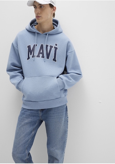 Mavi - Mavi Logo Baskılı Mavi Kapüşonlu Sweatshirt 067149-86998 Mavi