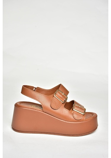 Fox Shoes U946418509 Taba Dolgu Topuklu Kadın Ayakkabı Taba-suni Deri