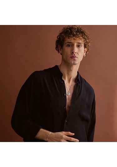 925 Ayar Gümüş Run Alfabeli Unısex Kelepçe Bileklik Gümüş