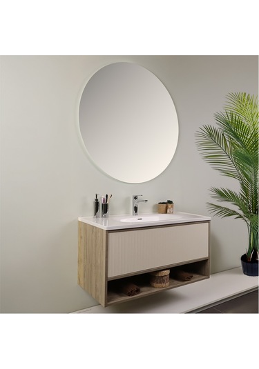 Kobos Elegant 100 Cm Banyo Dolabı Seti Light Walnut + Luna Ahşap