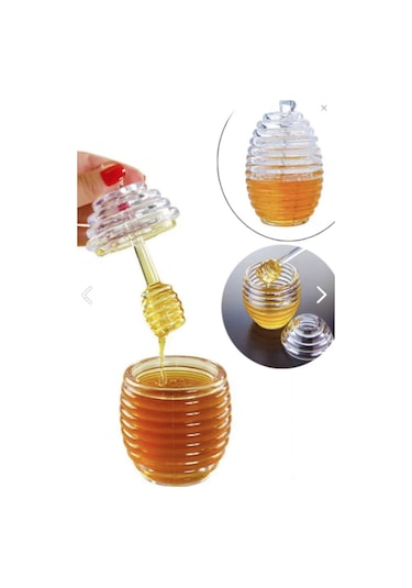 Kaşıklı Akrilik Bal Kavanozu Kavanoz