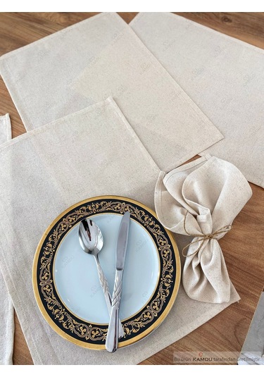 30x30cm 4 Adet %100 Pamuk Ham Keten Servis Peçetesi, Sunum Peçetesi Bej