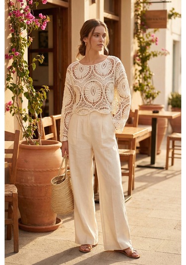 Sayzen Your Shine Dantel Işleme Crop Bluz Sy-shn2610 Ekru