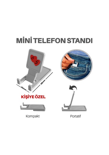 Kişiye Özel Kalp Desenli Mini Telefon Standı - Cep Telefon Tutucu