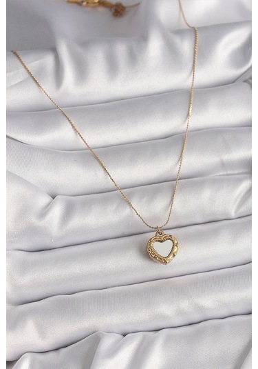 316l Çelik Gold Renk Zincir Aynalı Kalp Model Kadın Kolye - Tj-bko9784 Gümüş