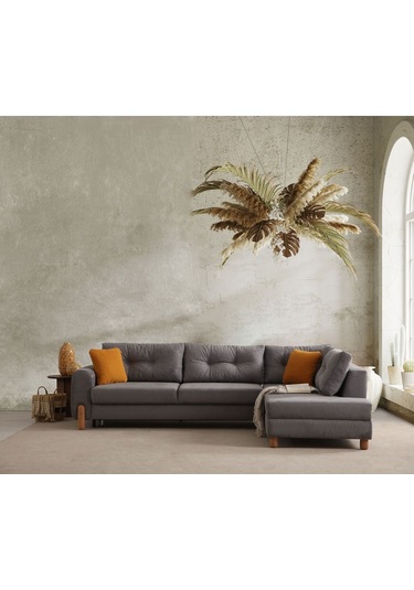 Rivaldu Köşe Takımı & Mekanizmalı Köşe Koltuk - Antrasit Keten Kumaş