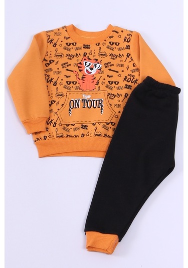 Erkek Bebek 3 İplik Eşofman Takımı Kaplan Baskılı A48 HARDAL