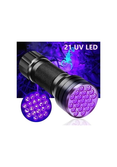 Valkyrie 21 Led 395nm Güneş Işığı Eltraviyole Uv El Feneri - Siyah Fener - Evcil Hayvan Otel Ev Temizlik Para Taş Mücevherat Siyah