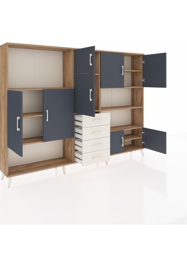 Arges Dolap 9 Raflı 4 Çekmeceli 8 Kapaklı 220x30x163 Çam-antrasit Çam-antrasit/aytaşı