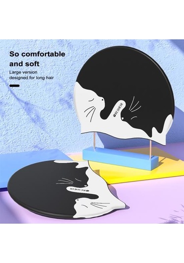 Çocuklar Silikon Su Geçirmez Yüzme Şapkası Karikatür Desen Kuru Saç Yüzmek Kapaklar Kulak Koruyucu Dalış Şapkası Unisex Yüzme Aksesuarları Siyah