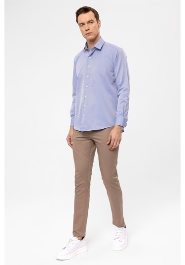 SÜVARİ Mavi Regular Armürlü Klasik Yaka Gömlek Mavi