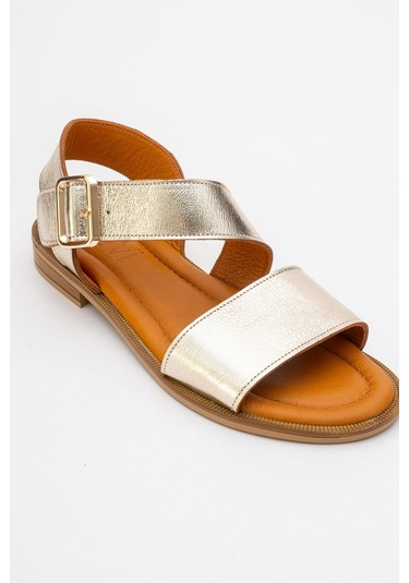 Majesty Altın Metalik Hakiki Deri Kadın Sandalet Altın