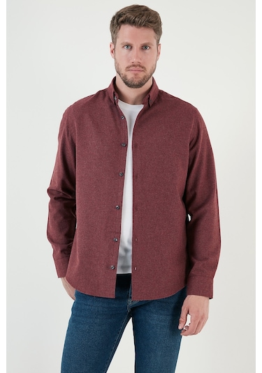 Buratti Pamuklu Regular Fit Düğmeli Yaka Kışlık Erkek Gömlek Cf24W127079 Bordo