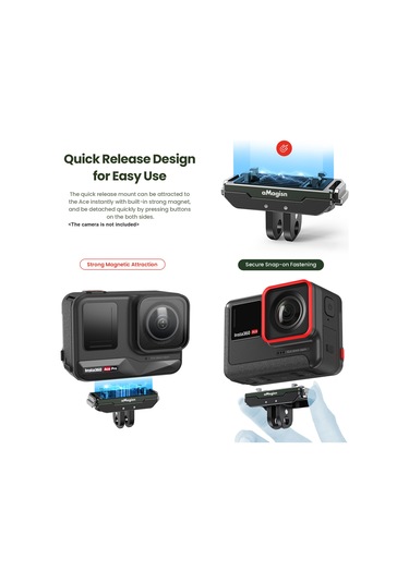 Reedark Amagisn Ac14 Hızlı Çıkarılabilir Manyetik Aksiyon Kamera Aparatı - Insta360 Ace Pro/ace Uyumlu Siyah