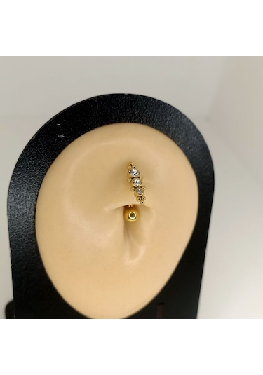 Aya Tasarım Gold Renk Ters Taşlı Model Göbek Piercing Altın